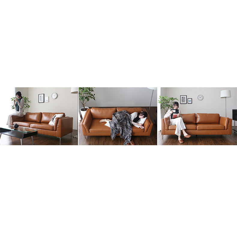 Elegant Camel Light Brown Sofa with Black Solid Wood & Stainless Steel Accents - Premium Cotton & Faux Leather Blend hxcyj-1328