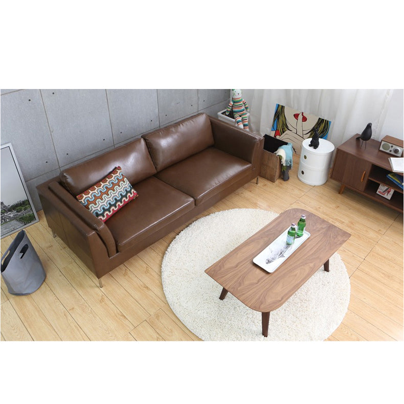Elegant Camel Light Brown Sofa with Black Solid Wood & Stainless Steel Accents - Premium Cotton & Faux Leather Blend hxcyj-1328