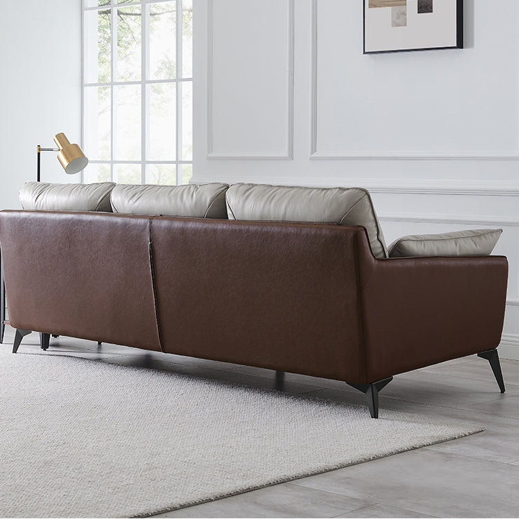 Modern Camel Brown Faux Leather Sofa with Light Gray Cotton Cushions and Birch Wood Frame hxcyj-1336