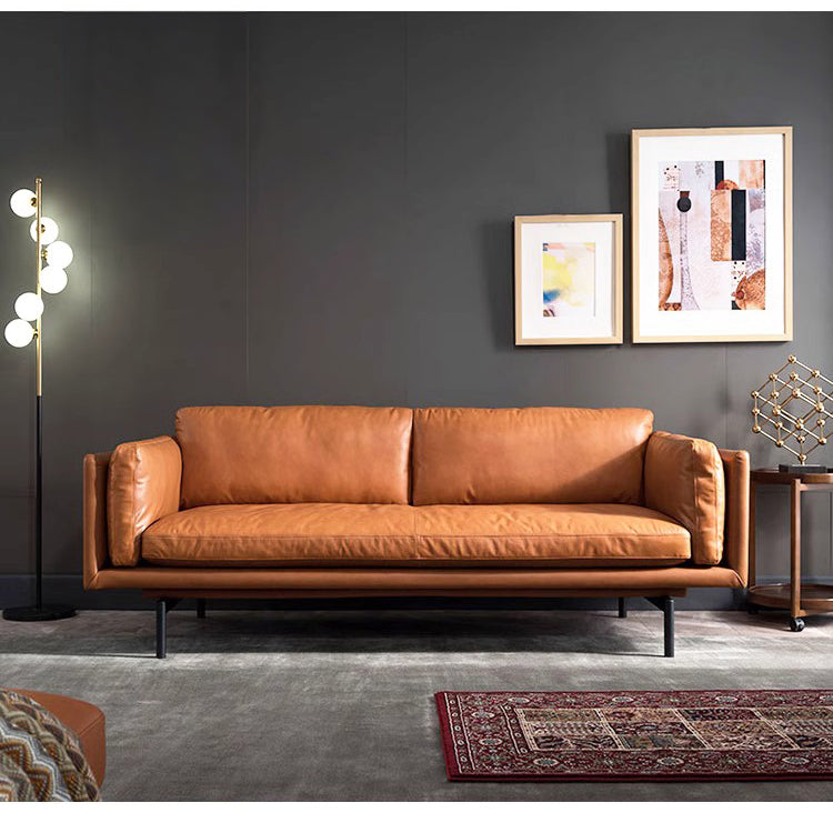 Luxurious Camel Faux Leather Sofa with Solid Wood Frame and Cotton Cushions hxcyj-1343