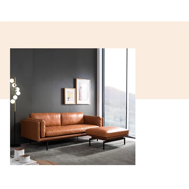 Luxurious Camel Faux Leather Sofa with Solid Wood Frame and Cotton Cushions hxcyj-1343