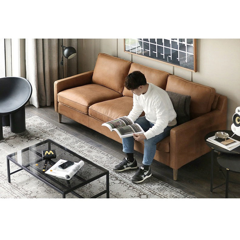 Luxurious Camel Dark Brown Sofa - Solid Birch Wood Frame with Cotton Down Leathaire Upholstery hxcyj-1344