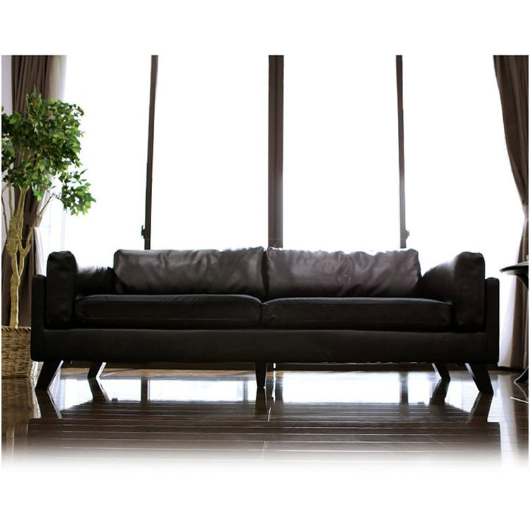 Luxurious Black Faux Leather Sofa with Light Brown Birch Wood Accents hxcyj-1347