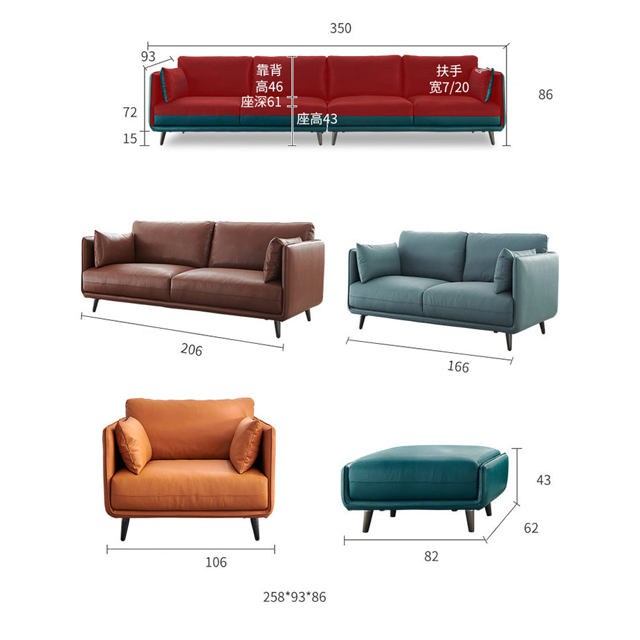 Stylish Faux Leather Sofa with Solid Wood Frame - Orange, Light Blue, Dark Brown Options hxcyj-1348