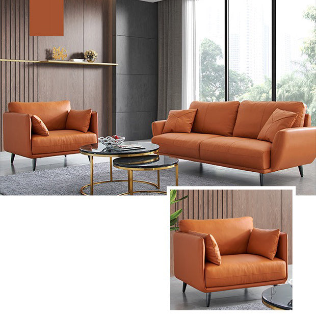 Elegant Camel Faux Leather Sofa with Solid Wood Frame and Plush Cotton Down Filling hxcyj-1349