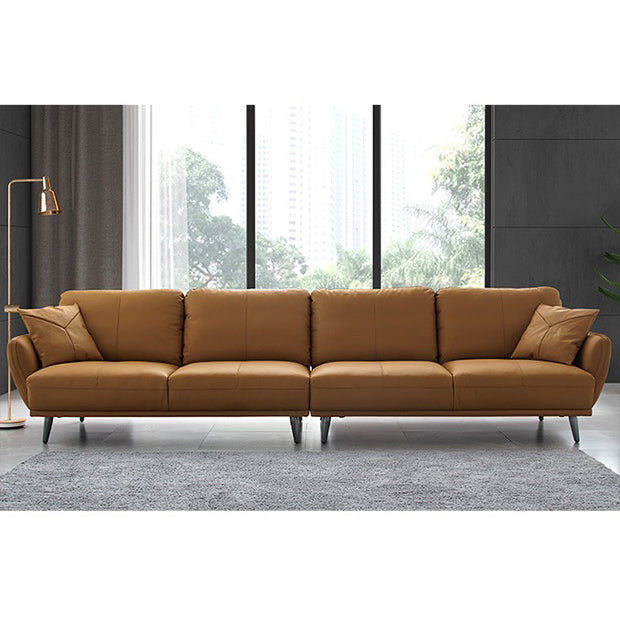 Elegant Camel Faux Leather Sofa with Solid Wood Frame and Plush Cotton Down Filling hxcyj-1349