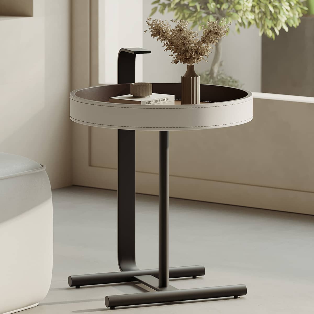 Sleek Carbon Steel Tea Table with Stylish Faux Leather Surface - Modern Design hxj-2705