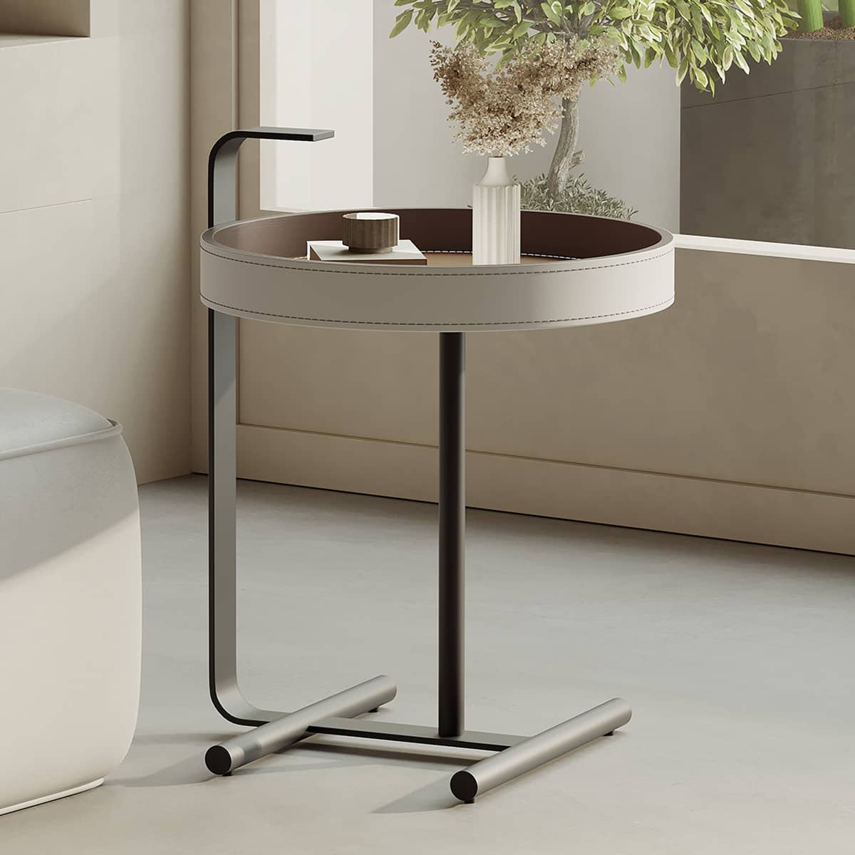 Sleek Carbon Steel Tea Table with Stylish Faux Leather Surface - Modern Design hxj-2705