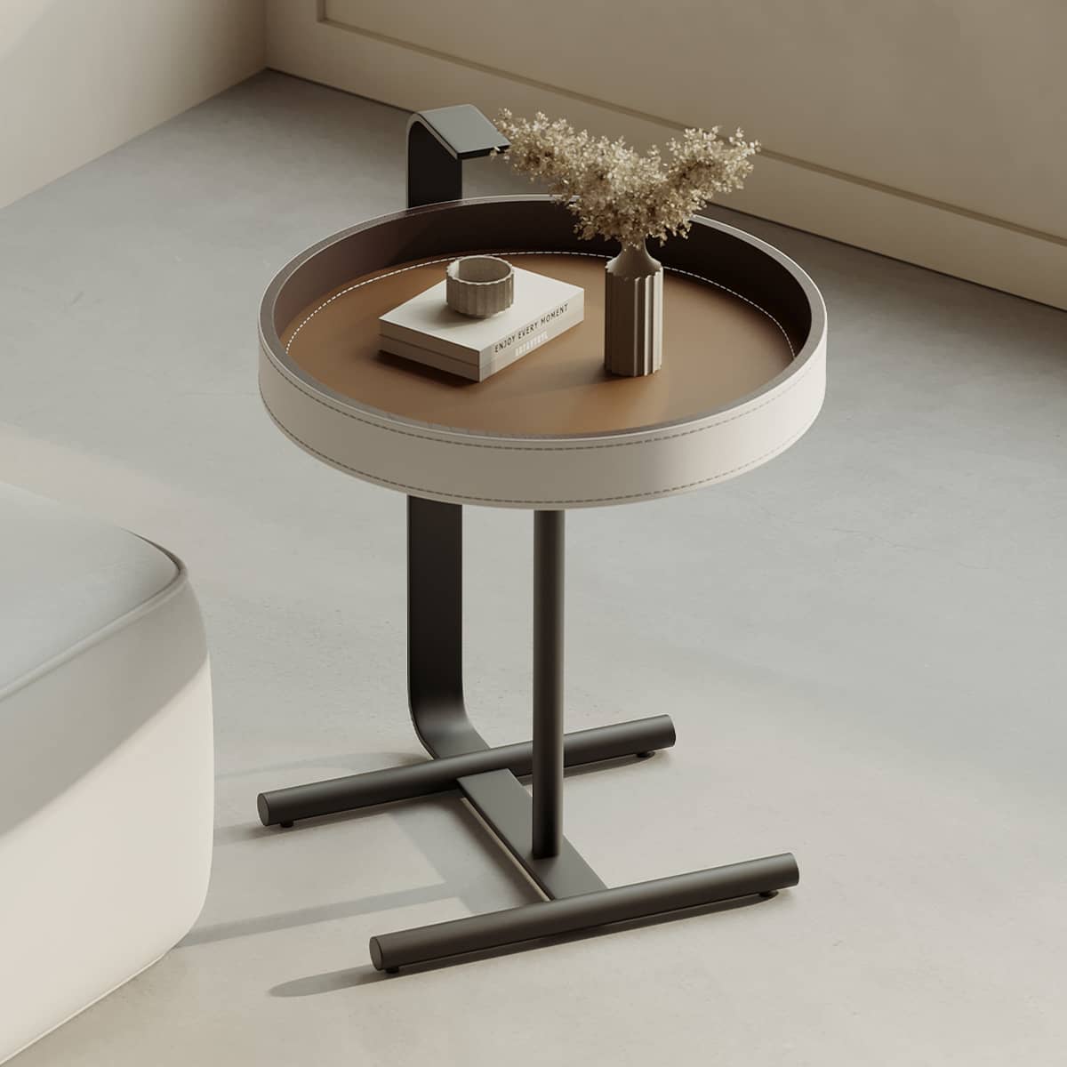 Sleek Carbon Steel Tea Table with Stylish Faux Leather Surface - Modern Design hxj-2705