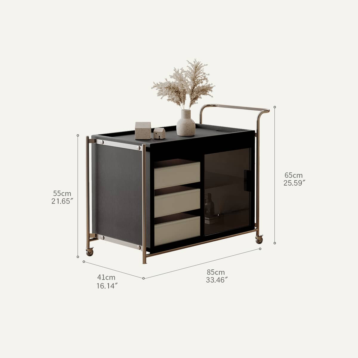 Sleek Stainless Steel Cart with Tempered Glass Shelves and Faux Leather Accents hxj-2706