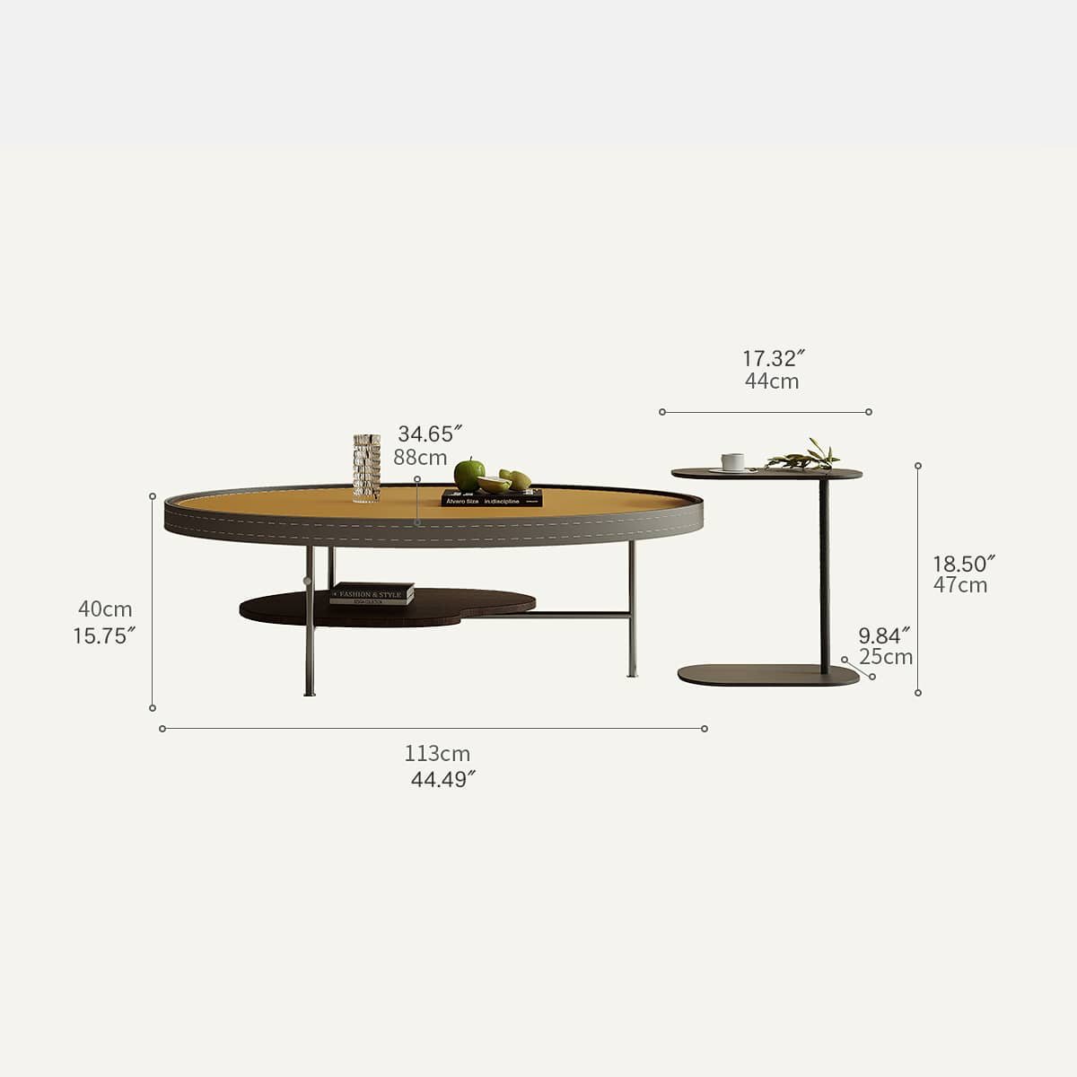 Luxury Faux Leather Tea Table with Elegant Stainless Steel Frame hxj-2707