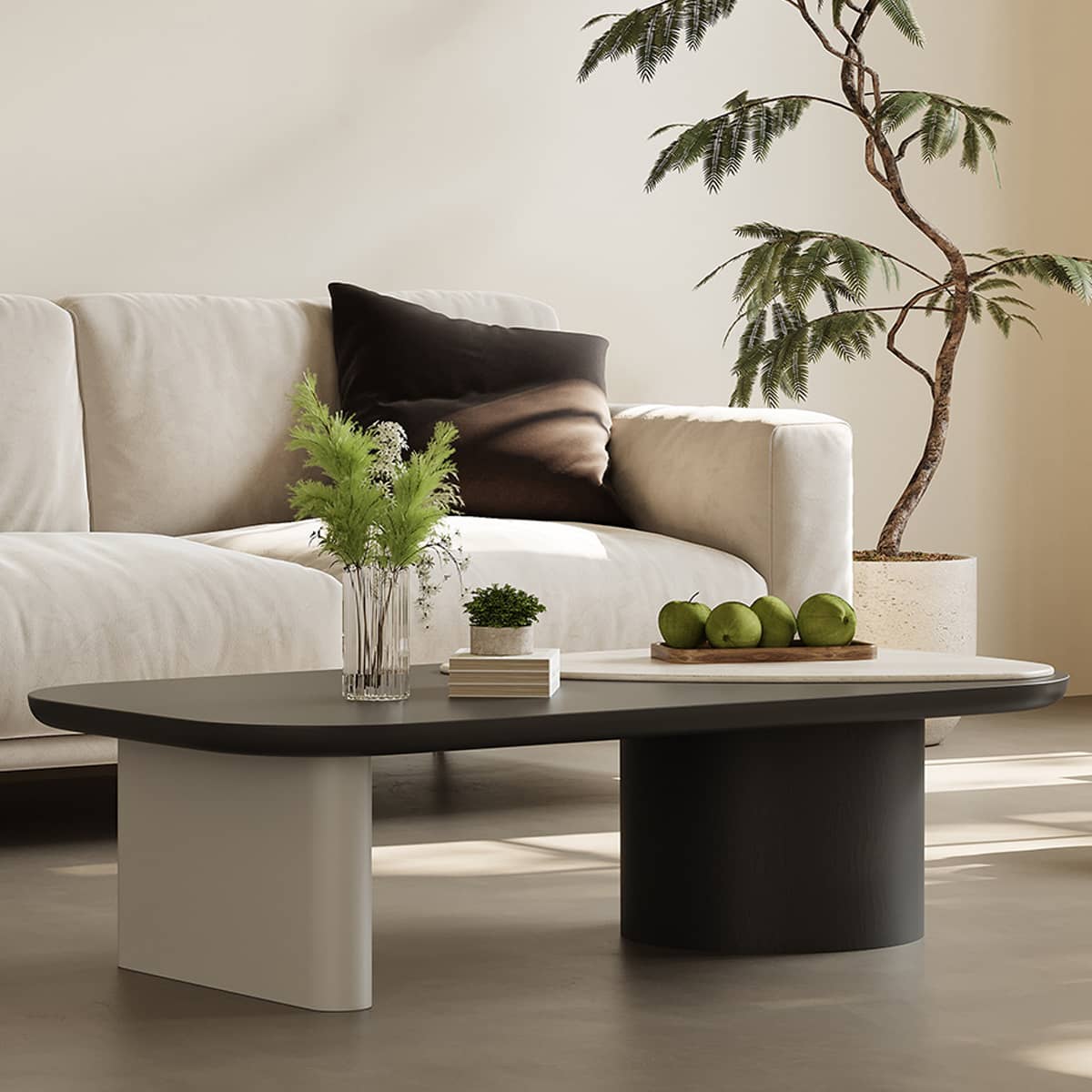 Sleek Sintered Stone Tea Table with Durable Carbon Steel Frame hxj-2726