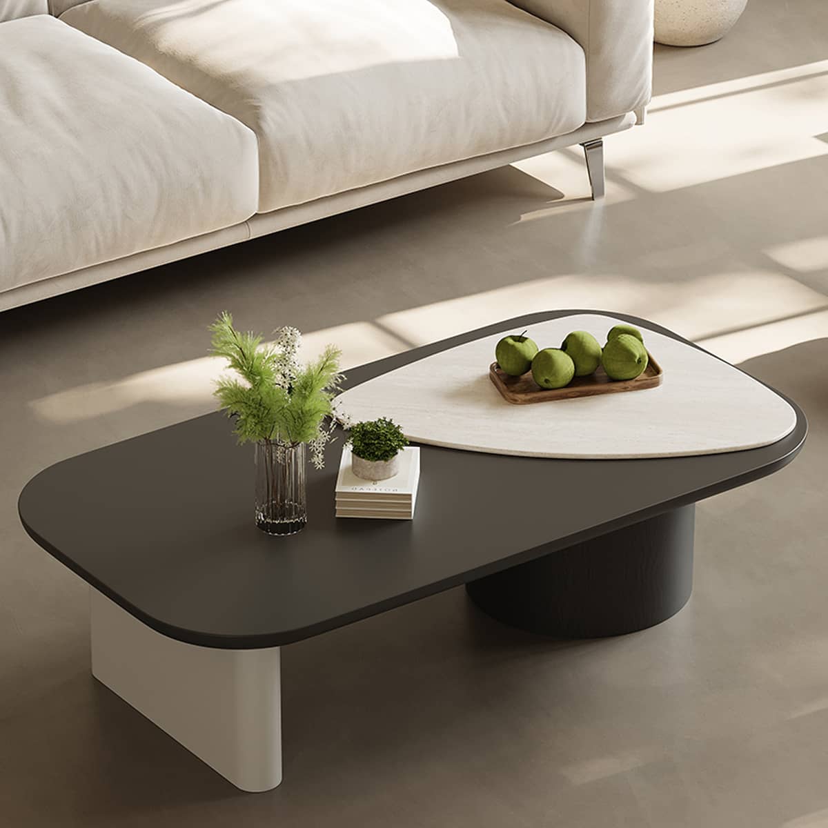 Sleek Sintered Stone Tea Table with Durable Carbon Steel Frame hxj-2726