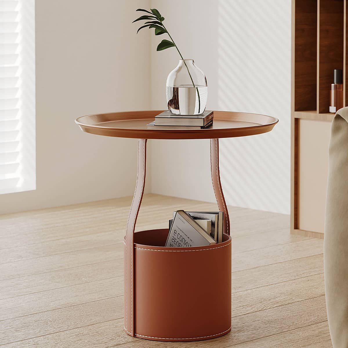 Modern Carbon Steel Tea Table with Faux Leather Finish hxj-2731