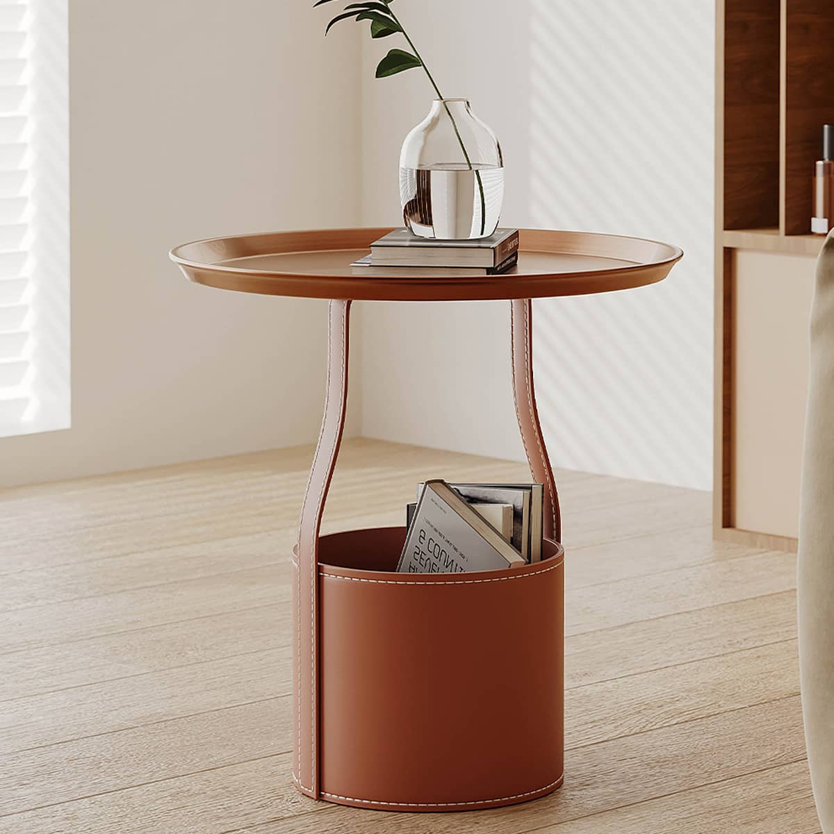 Modern Carbon Steel Tea Table with Faux Leather Finish hxj-2731