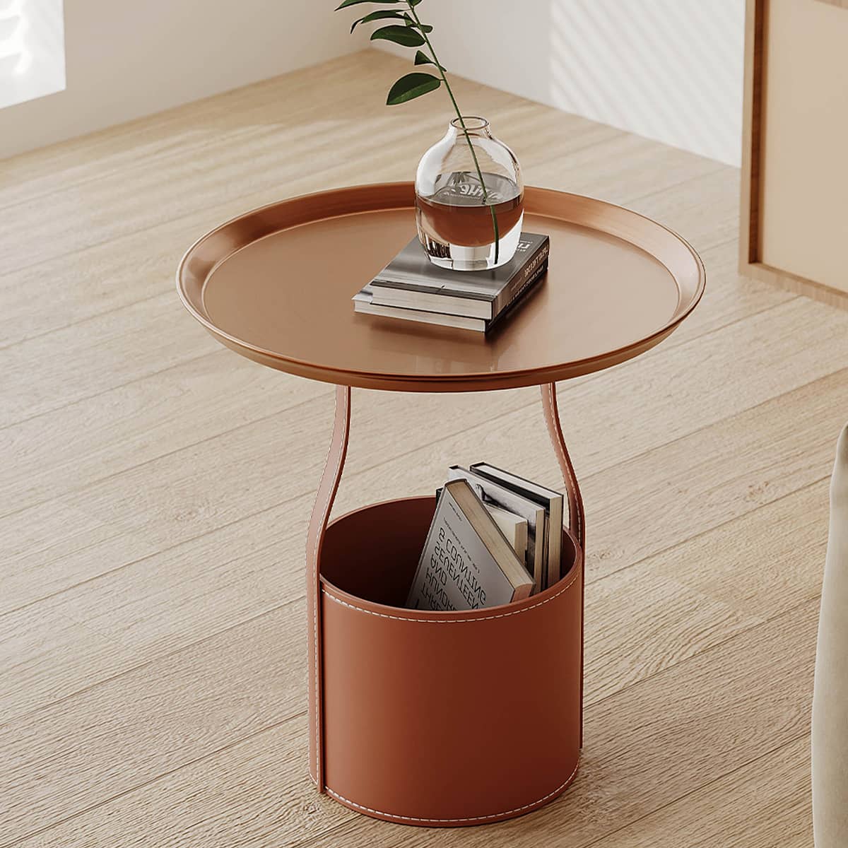 Modern Carbon Steel Tea Table with Faux Leather Finish hxj-2731