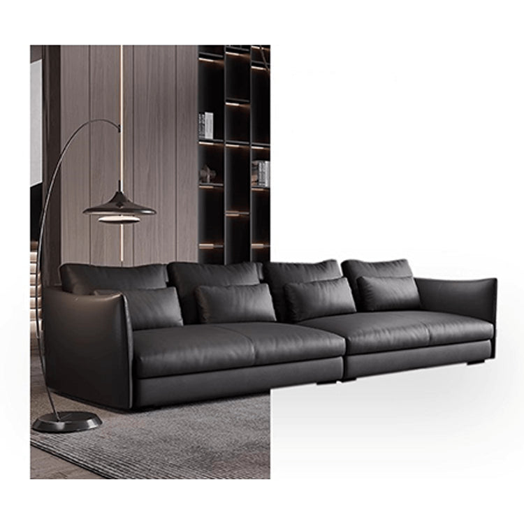 Luxurious Black Faux Leather Sofa with Pine Wood Frame, Latex Down Filling, and Cotton Upholstery hxl-1264