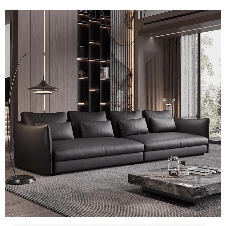 Luxurious Black Faux Leather Sofa with Pine Wood Frame, Latex Down Filling, and Cotton Upholstery hxl-1264