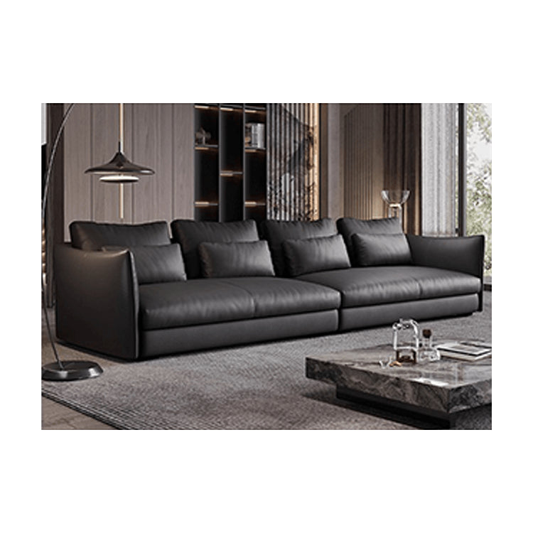 Luxurious Black Faux Leather Sofa with Pine Wood Frame, Latex Down Filling, and Cotton Upholstery hxl-1264