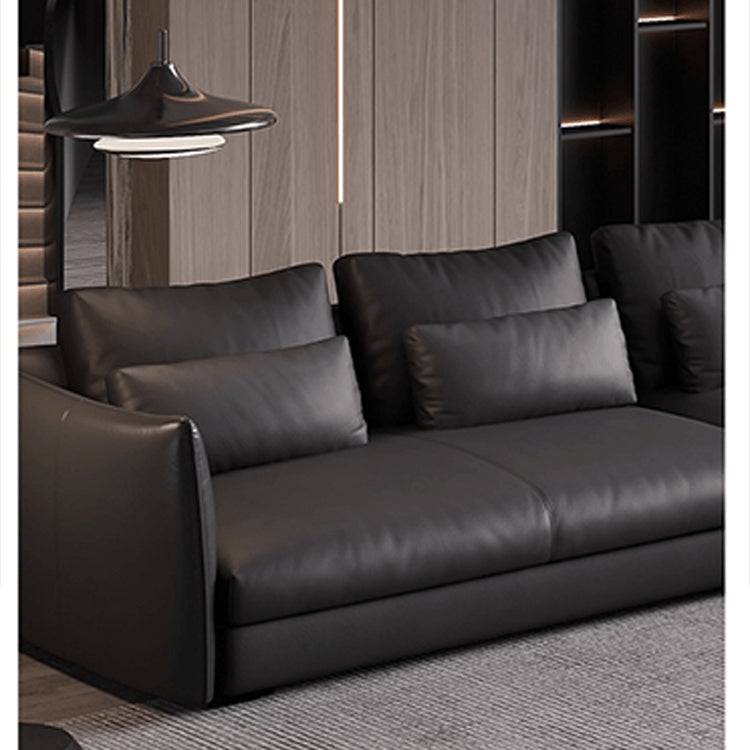 Luxurious Black Faux Leather Sofa with Pine Wood Frame, Latex Down Filling, and Cotton Upholstery hxl-1264