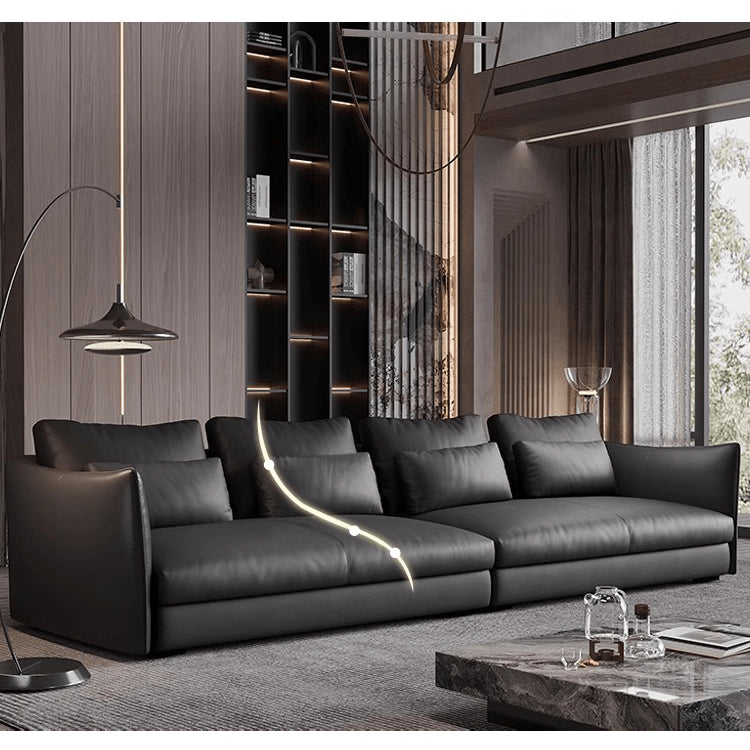 Luxurious Black Faux Leather Sofa with Pine Wood Frame, Latex Down Filling, and Cotton Upholstery hxl-1264