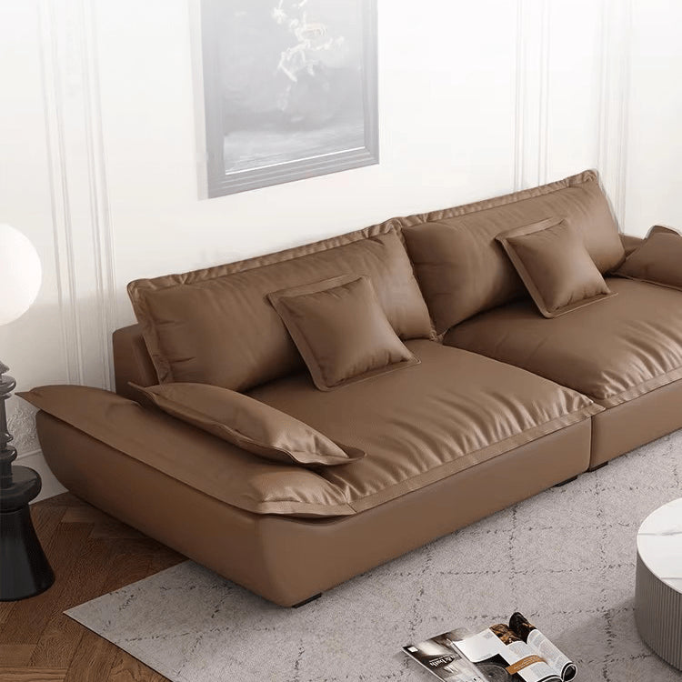 Luxurious Dark Brown and Light Beige Sofa with Black Pine Wood Frame - Down-Filled Cotton and Faux Leather Upholstery hxl-1265