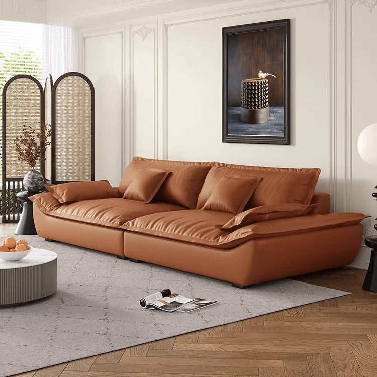 Luxurious Dark Brown and Light Beige Sofa with Black Pine Wood Frame - Down-Filled Cotton and Faux Leather Upholstery hxl-1265