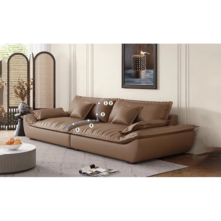 Luxurious Dark Brown and Light Beige Sofa with Black Pine Wood Frame - Down-Filled Cotton and Faux Leather Upholstery hxl-1265