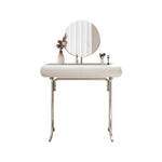 Sleek Modern Makeup Table with Round Mirror and Stylish Stool - Multi-Layer Design for Ultimate Vanity Experience hxy-5159
