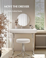 Sleek Modern Makeup Table with Round Mirror and Stylish Stool - Multi-Layer Design for Ultimate Vanity Experience hxy-5159