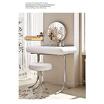 Sleek Modern Makeup Table with Round Mirror and Stylish Stool - Multi-Layer Design for Ultimate Vanity Experience hxy-5159