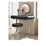 Sleek Modern Makeup Table with Round Mirror and Stylish Stool - Multi-Layer Design for Ultimate Vanity Experience hxy-5159