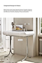 Sleek Modern Makeup Table with Round Mirror and Stylish Stool - Multi-Layer Design for Ultimate Vanity Experience hxy-5159