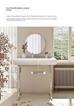 Sleek Modern Makeup Table with Round Mirror and Stylish Stool - Multi-Layer Design for Ultimate Vanity Experience hxy-5159