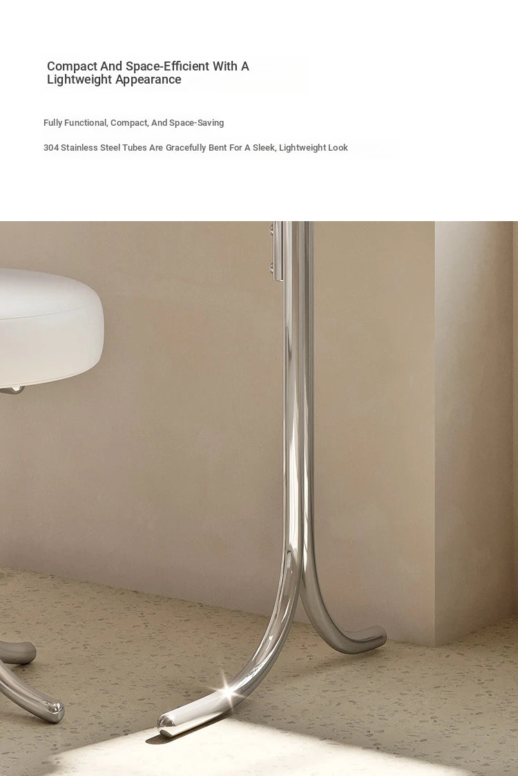 Sleek Modern Makeup Table with Round Mirror and Stylish Stool - Multi-Layer Design for Ultimate Vanity Experience hxy-5159