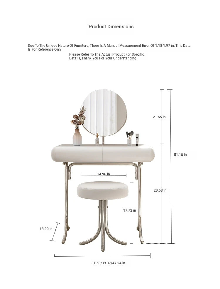 Sleek Modern Makeup Table with Round Mirror and Stylish Stool - Multi-Layer Design for Ultimate Vanity Experience hxy-5159