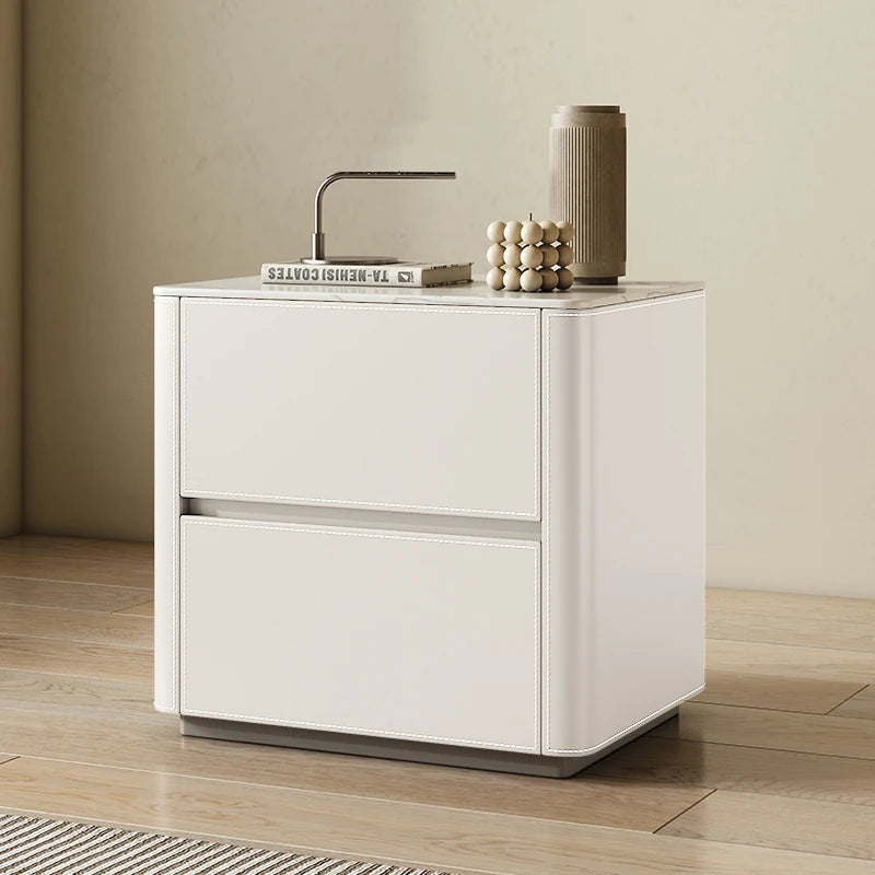 Stylish Ceramic Sintered Stone Bedside Cupboard with Sleek Synthetic Leather Finish - Modern Nightstand for Bedroom Storage hxy-5161