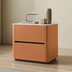 Stylish Ceramic Sintered Stone Bedside Cupboard with Sleek Synthetic Leather Finish - Modern Nightstand for Bedroom Storage hxy-5161