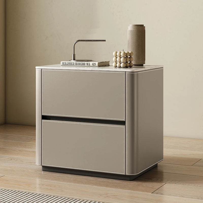 Stylish Ceramic Sintered Stone Bedside Cupboard with Sleek Synthetic Leather Finish - Modern Nightstand for Bedroom Storage hxy-5161