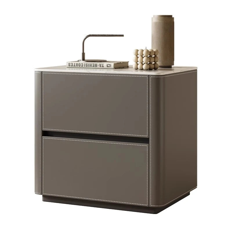 Stylish Ceramic Sintered Stone Bedside Cupboard with Sleek Synthetic Leather Finish - Modern Nightstand for Bedroom Storage hxy-5161
