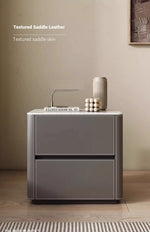 Stylish Ceramic Sintered Stone Bedside Cupboard with Sleek Synthetic Leather Finish - Modern Nightstand for Bedroom Storage hxy-5161