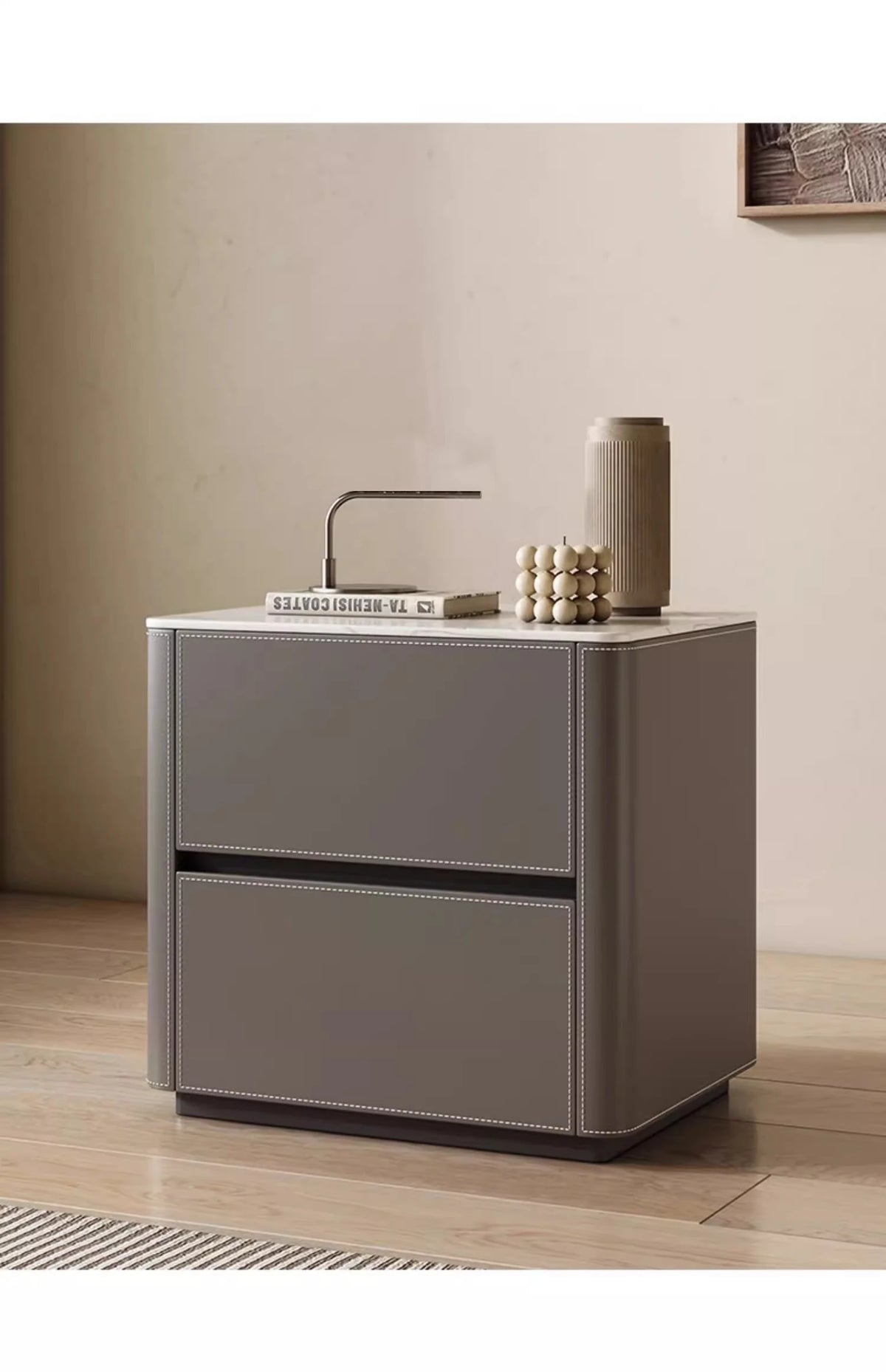 Stylish Ceramic Sintered Stone Bedside Cupboard with Sleek Synthetic Leather Finish - Modern Nightstand for Bedroom Storage hxy-5161