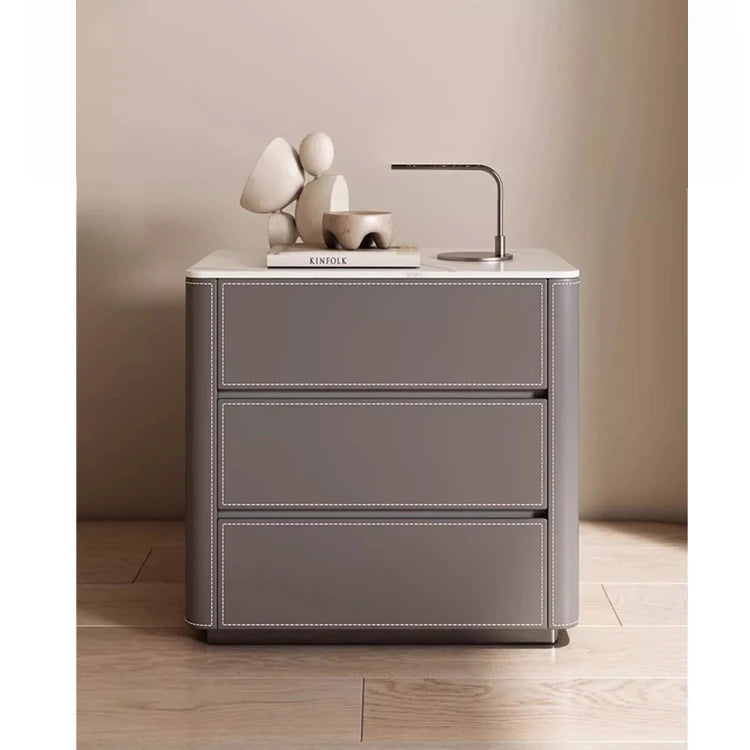 Stylish Ceramic Sintered Stone Bedside Cupboard with Sleek Synthetic Leather Finish - Modern Nightstand for Bedroom Storage hxy-5161