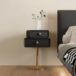 Stylish PU Leather and Solid Wood Bedside Cupboard with Elegant Gold Base – Modern Nightstand Storage Solution hxy-5165
