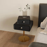 Stylish PU Leather and Solid Wood Bedside Cupboard with Elegant Gold Base – Modern Nightstand Storage Solution hxy-5165
