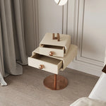 Stylish PU Leather and Solid Wood Bedside Cupboard with Elegant Gold Base – Modern Nightstand Storage Solution hxy-5165