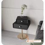 Stylish PU Leather and Solid Wood Bedside Cupboard with Elegant Gold Base – Modern Nightstand Storage Solution hxy-5165