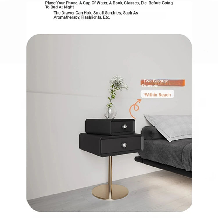 Stylish PU Leather and Solid Wood Bedside Cupboard with Elegant Gold Base – Modern Nightstand Storage Solution hxy-5165