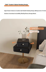 Stylish PU Leather and Solid Wood Bedside Cupboard with Elegant Gold Base – Modern Nightstand Storage Solution hxy-5165