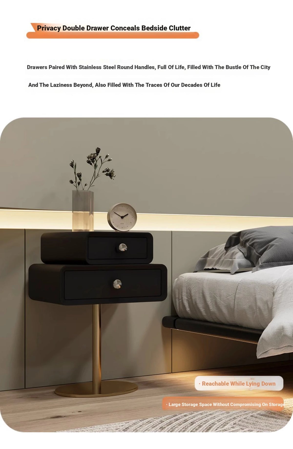 Stylish PU Leather and Solid Wood Bedside Cupboard with Elegant Gold Base – Modern Nightstand Storage Solution hxy-5165